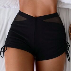 Women's Summer Beach Contrast Mesh Drawstring Side Swim Shorts